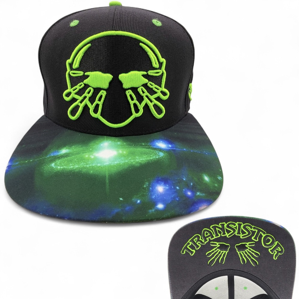TRANSISTOR Alien UFO Hat Space Galaxy Black Green Embroidered Adult Snapback Cap